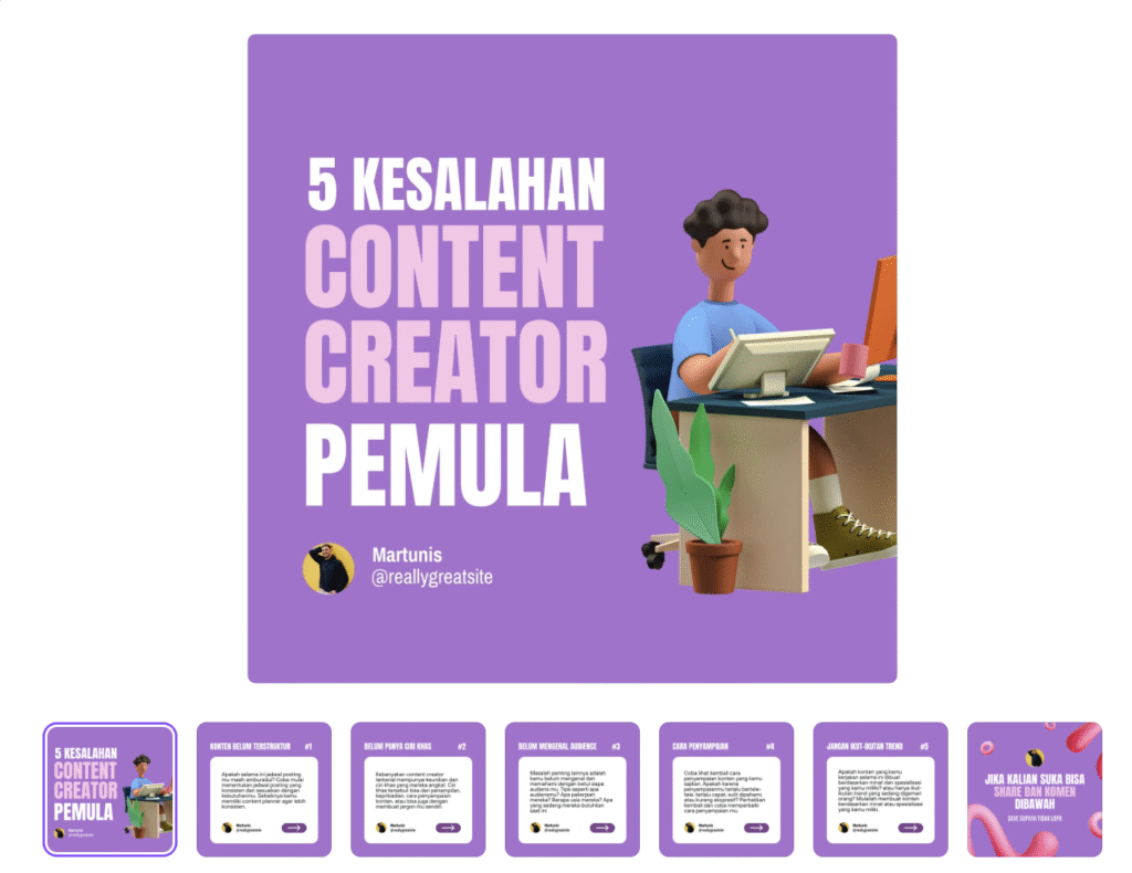 Contoh carousel di media sosial. Canva/ Creavora